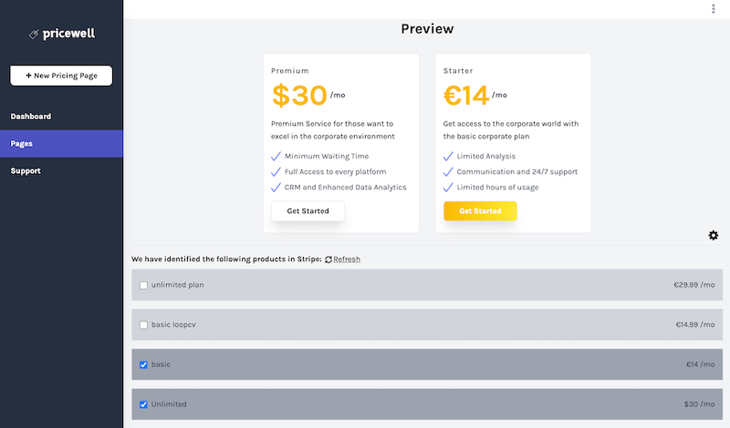 Billflow alternative PriceWell Embeddable Pricing Tables
